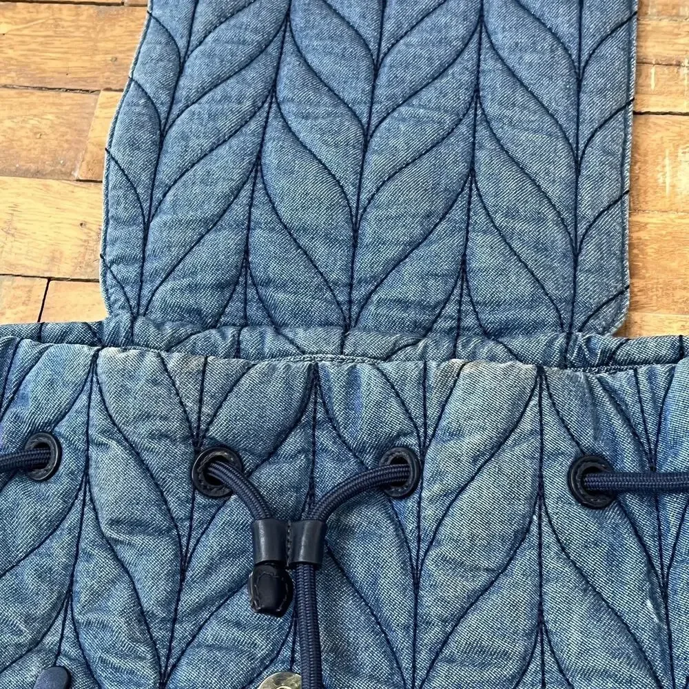 Kate Spade Ellie Large Flap Drawstring Backpack 13.5 in Tall Quilted Denim